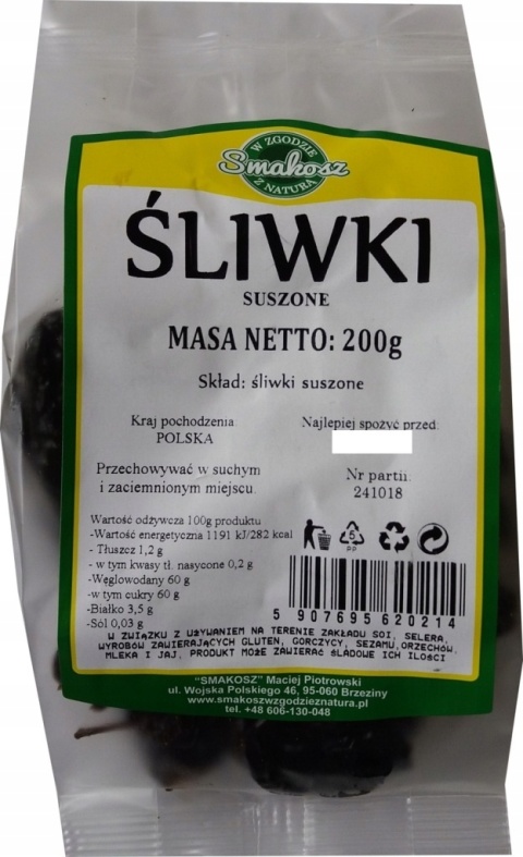 ŚLIWKI SUSZONE 200g SMAKOSZ