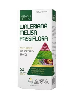 WALERIANA,MELISA,PASSIFLORA 450mg 60 kaps MEDICA HERBS