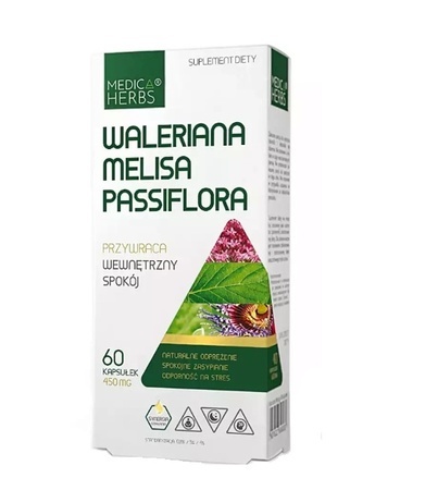 WALERIANA,MELISA,PASSIFLORA 450mg 60 kaps MEDICA HERBS