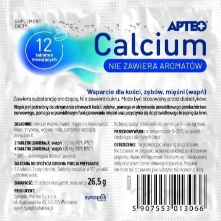 CALCIUM APTEO W FOLII*12 tabl.MUS.BEZSM
